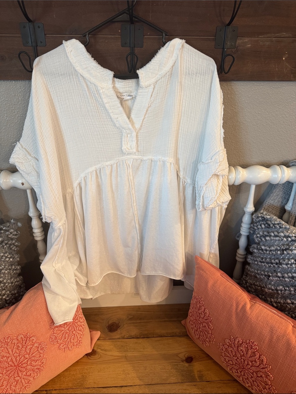 Relaxed Gauze Peasant Top - White